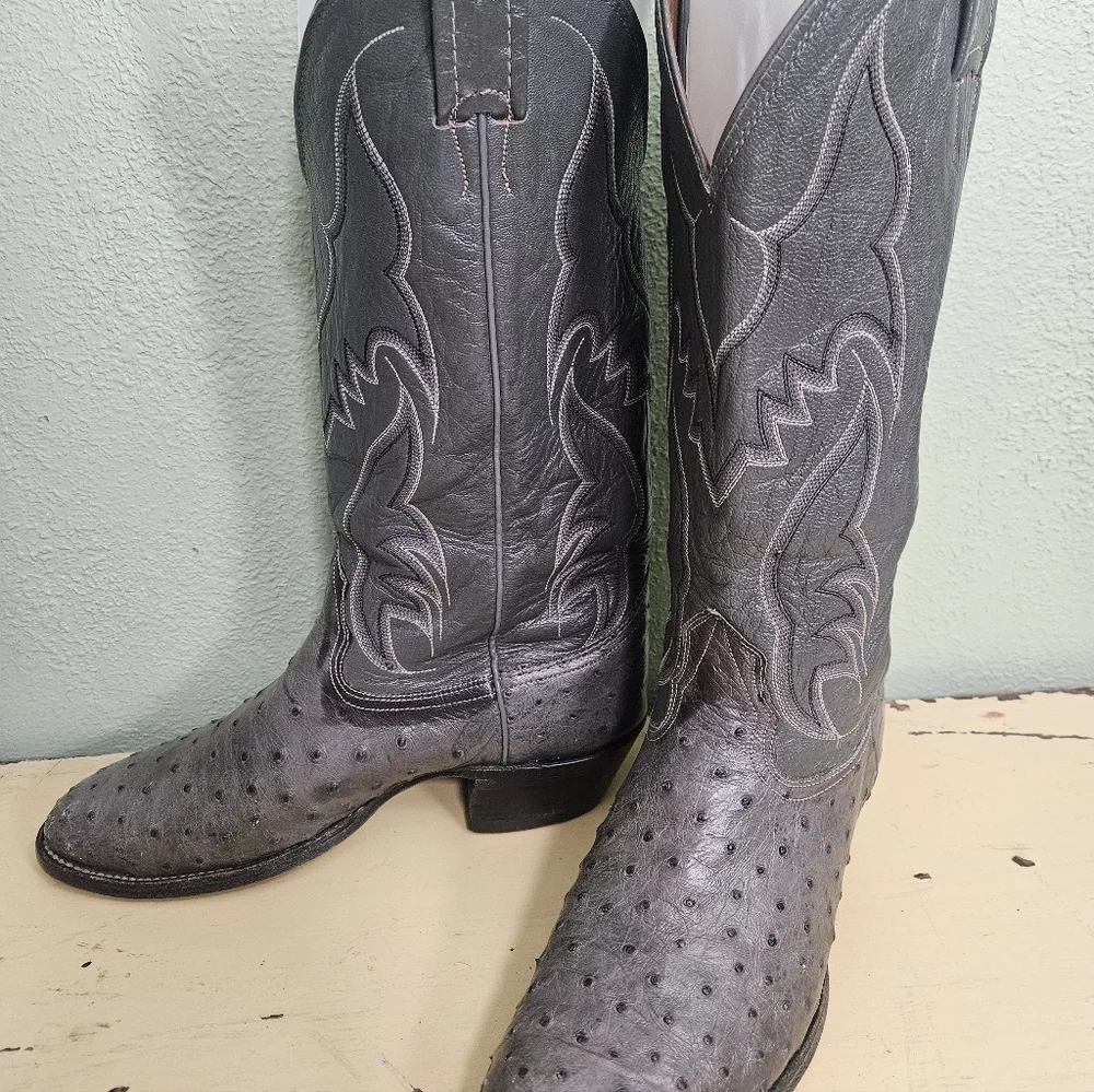 Nocona White Label Gray Ostrich Leather Western Boots 7.5 - Picture 2 of 11
